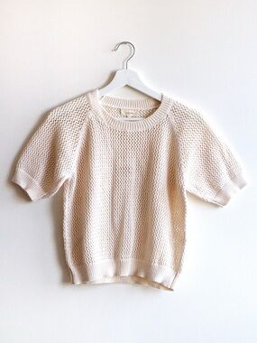 Ozma Cream Open-Knit Short Sleeve Sweater